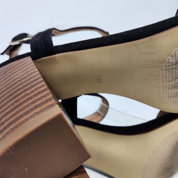 Loft Faux Suede Block Heels Sandal Adjustable Ankle Strap Black Size 7 M - Picture 11 of 12